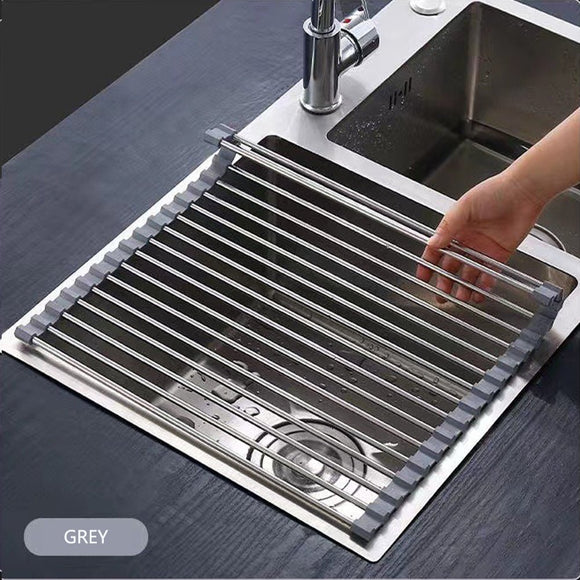 Kitchen Roll - Up Dish Drying Rack Foldable Drainer Over Sink 304 - Stainless Steel(Medium:47*30cm) - RnR Galore