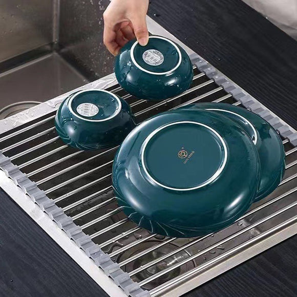 Kitchen Roll - Up Dish Drying Rack Foldable Drainer Over Sink 304 - Stainless Steel(Medium:47*30cm) - RnR Galore