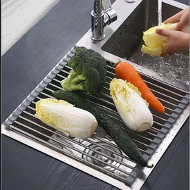 Kitchen Roll - Up Dish Drying Rack Foldable Drainer Over Sink 304 - Stainless Steel(Small:47*24cm) - RnR Galore