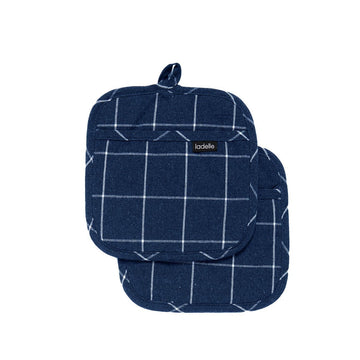 Ladelle Eco Check Navy Set of 2 Pot Holders 21 x 21 cm - RnR Galore