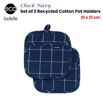 Ladelle Eco Check Navy Set of 2 Pot Holders 21 x 21 cm - RnR Galore