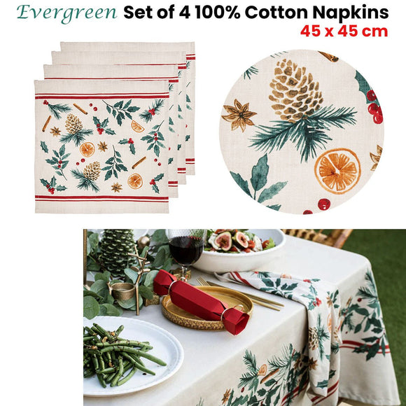 Ladelle Set of 4 Evergreen 100% Cotton Napkins 45 x 45 cm - RnR Galore