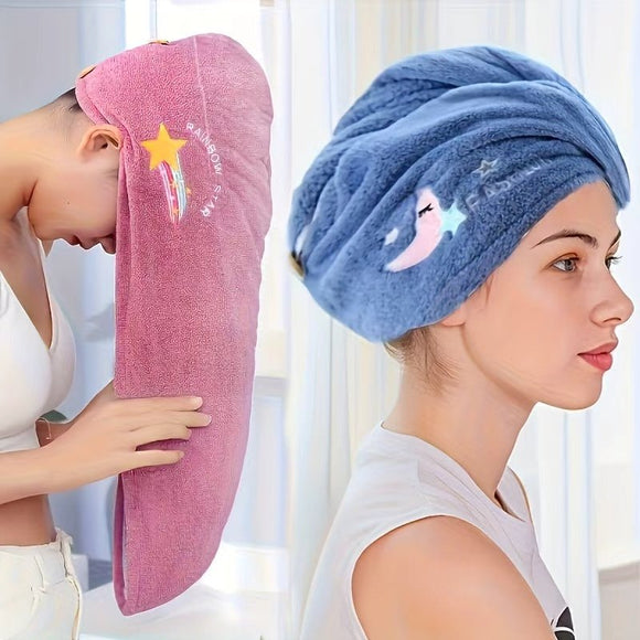 Ladies' Soft Quick - Dry Shower Cap Towel - Delicate Embroidery, Essential for a Refreshing Bath（light blue） - RnR Galore