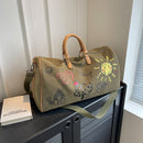 Large Capacity Canvas Travel Duffel Bag with Doodle Print - Weekend & Gym Tote(Green) - RnR Galore