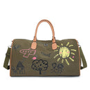 Large Capacity Canvas Travel Duffel Bag with Doodle Print - Weekend & Gym Tote(Green) - RnR Galore