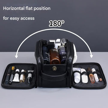 Large Capacity PU Leather Toiletry Bag - Multi - Compartment Dopp Kit & Cosmetic Organizer(Tan) - RnR Galore