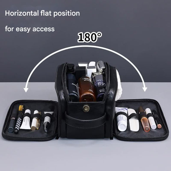 Large Capacity PU Leather Toiletry Bag - Multi - Compartment Dopp Kit & Cosmetic Organizer(Tan) - RnR Galore