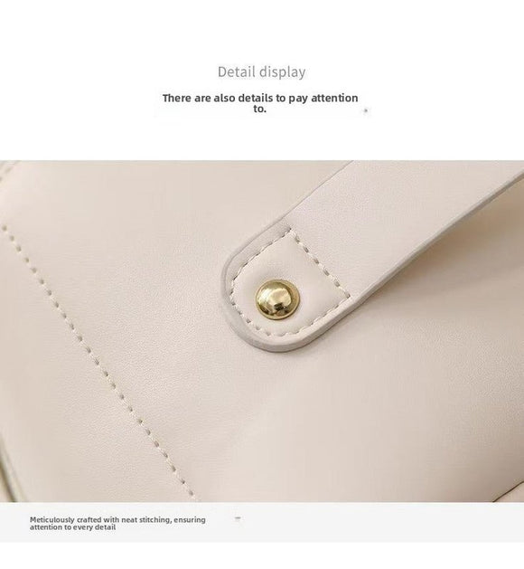 Large Capacity Travel Cosmetic Bag Portable PU Leather Pillow Pouch Waterproof Make Up Organiser Toiletry Case with Handle Apricot White - RnR Galore