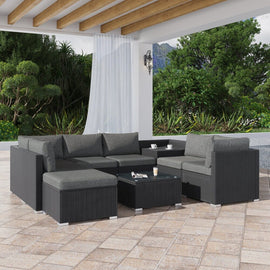 Large Modular Outdoor Ottoman Lounge Set in Black - RnR Galore