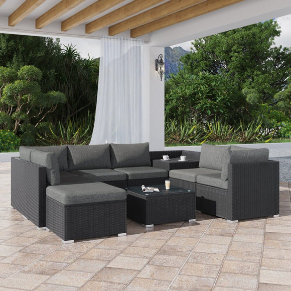 Large Modular Outdoor Ottoman Lounge Set in Black - RnR Galore