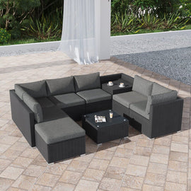 Large Modular Outdoor Ottoman Lounge Set in Black - RnR Galore