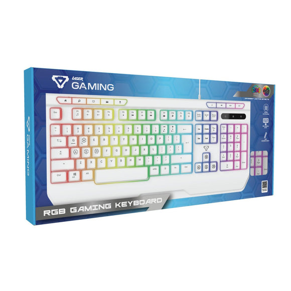 Laser White Gaming RGB Keyboard Full Size with Multimedia Keys - RnR Galore