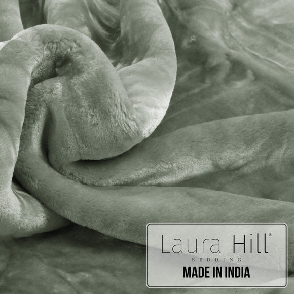 Laura Hill 600 - GSM Mink Blanket Queen Size Double - Sided Soft Plush Bed Faux Throw Rug 220 X 240cm Sage - RnR Galore