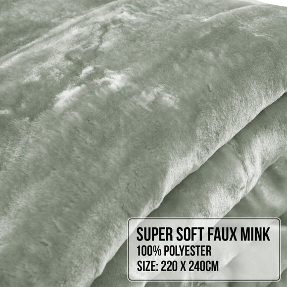 Laura Hill 800 - GSM Mink Blanket Queen Size Double - Sided Soft Plush Bed Faux Throw Rug 220 X 240cm Heavy Sage - RnR Galore