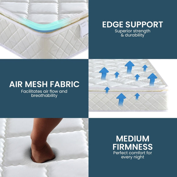 Laura Hill Mattress Queen Size Pillow Top Pocket Spring High Density Foam 22cm - RnR Galore