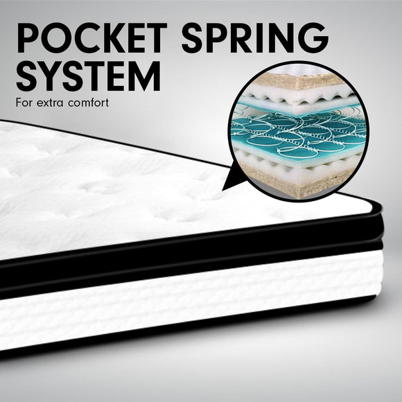 Laura Hill Queen Mattress Bed Size Euro Top 5 Zone Spring Foam 32cm Bedding Pocket - RnR Galore