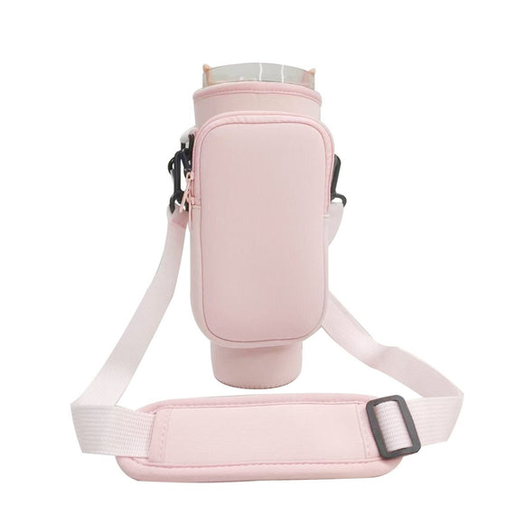 Light - pink Crossbody Tumbler Carrier with Detachable Wallet Pouch and Adjustable Strap - RnR Galore