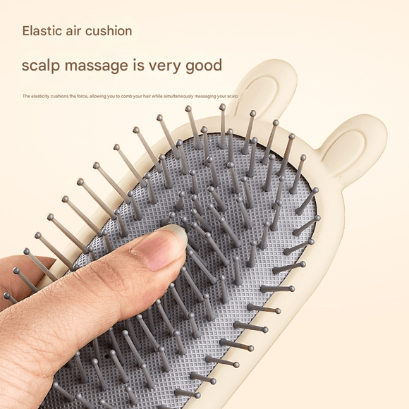 Little Bear Comb Soft Touch Air Cushion Hair Brush with Built - in Cleaning Claw Detangling Massage Comb for Wet and Dry Hair Gentle Scalp Care - RnR Galore