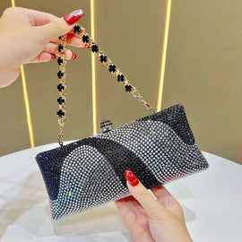 Luxury Black Rhinestone Evening Clutch Bag Women Crystal Sparkle Formal Purse with Chain Strap for Wedding Party Prom - RnR Galore