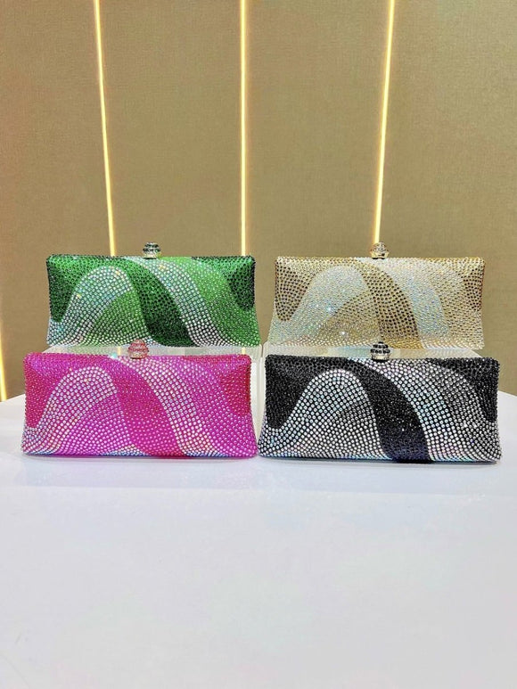 Luxury Golden Rhinestone Evening Clutch Bag Women Crystal Sparkle Formal Purse with Chain Strap for Wedding Party Prom - RnR Galore