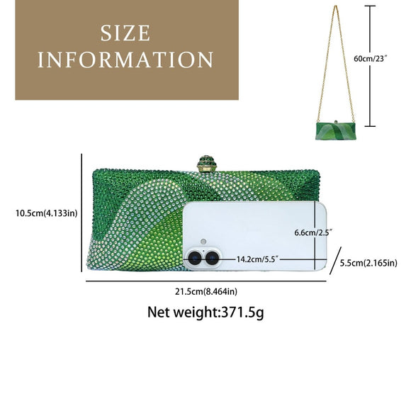 Luxury Green Rhinestone Evening Clutch Bag Women Crystal Sparkle Formal Purse with Chain Strap for Wedding Party Prom - RnR Galore