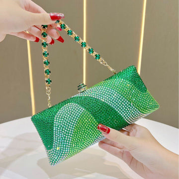 Luxury Green Rhinestone Evening Clutch Bag Women Crystal Sparkle Formal Purse with Chain Strap for Wedding Party Prom - RnR Galore