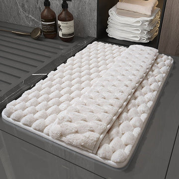 Luxury Plush Memory Foam Bath Mat with Foot Drying Panel - Super Absorbent & Non - Slip Bathroom Rug(Checkered beige) - RnR Galore