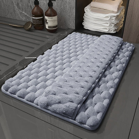Luxury Plush Memory Foam Bath Mat with Foot Drying Panel - Super Absorbent & Non - Slip Bathroom Rug(Checkered gray) - RnR Galore