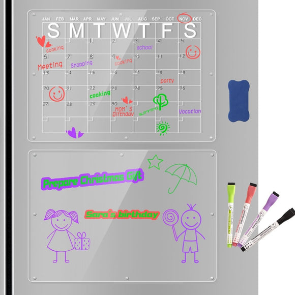 Magnetic Acrylic Fridge Calendar & Memo Board Set - Dry Erase Planner with Markers & Eraser(43*30cm 3mm) - RnR Galore