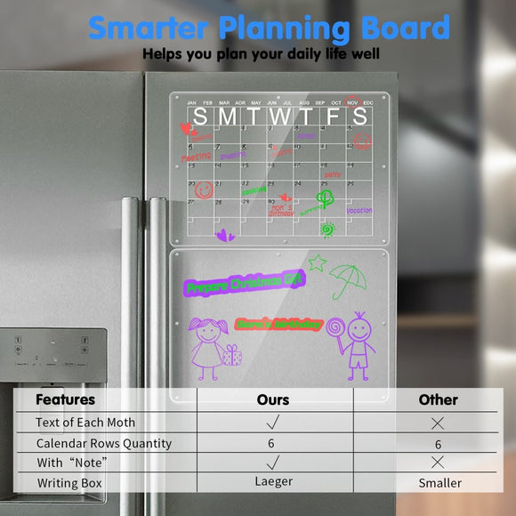 Magnetic Acrylic Fridge Calendar & Memo Board Set - Dry Erase Planner with Markers & Eraser(43*30cm 3mm) - RnR Galore