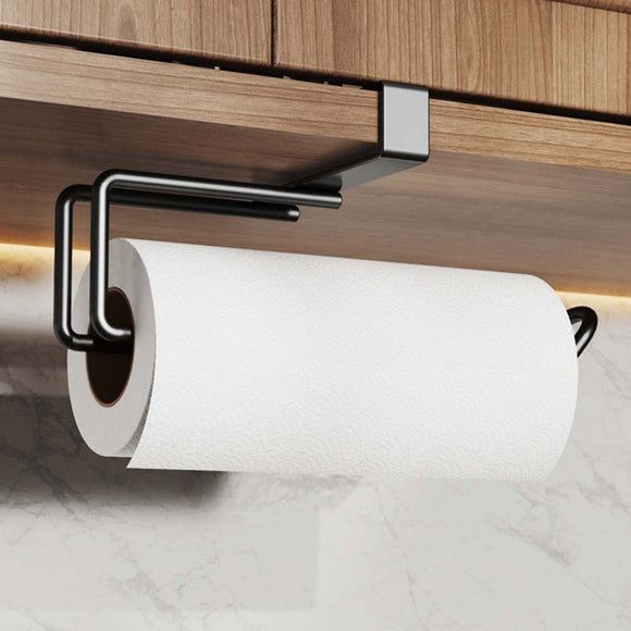 Metal No - punch Roll Paper Rack for Kitchen Cabinet Cling Film Storage Rack - Black - RnR Galore