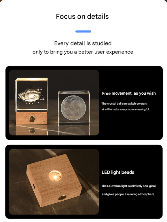 Milky Way Luminous 3D Crystal Cube Night Light - Laser Engraved Artwork with Solid Wood Base - RnR Galore