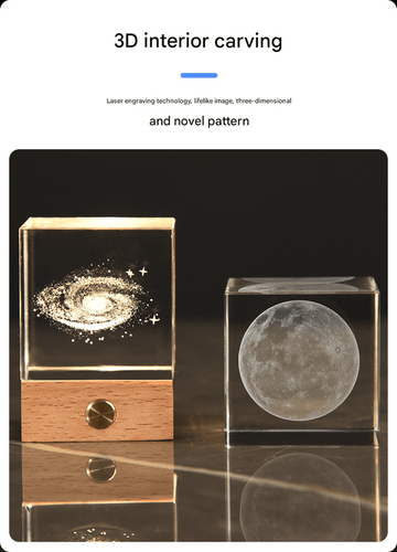 Milky Way Luminous 3D Crystal Cube Night Light - Laser Engraved Artwork with Solid Wood Base - RnR Galore