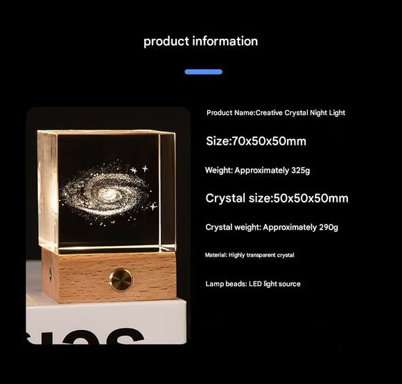 Milky Way Luminous 3D Crystal Cube Night Light - Laser Engraved Artwork with Solid Wood Base - RnR Galore