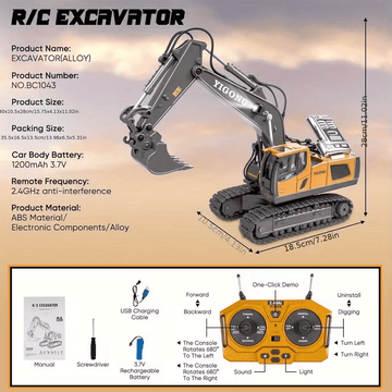 Mini Excavator Toy with Remote & App Control, High - Tech 11 - Channel Alloy & Plastic Engineering Vehicle, Fun Toy for Men, Perfect Gift for Kids. - RnR Galore