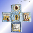 Mini Handcrafted Catholic Pocket Shrine – Foldable Prayer Altar with Silver Cross, Religious Art & Embroidered Prayers, Portable Faith Companion, 6.5 x 5.5 Inches (Blue) - RnR Galore