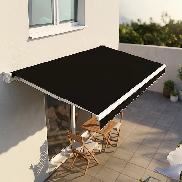 Motorised Outdoor Folding Arm Awning Retractable Sunshade Canopy Black 5.0m x 3.0m - RnR Galore