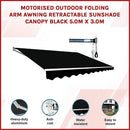 Motorised Outdoor Folding Arm Awning Retractable Sunshade Canopy Black 5.0m x 3.0m - RnR Galore