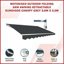Motorised Outdoor Folding Arm Awning Retractable Sunshade Canopy Grey 3.0m x 2.5m - RnR Galore