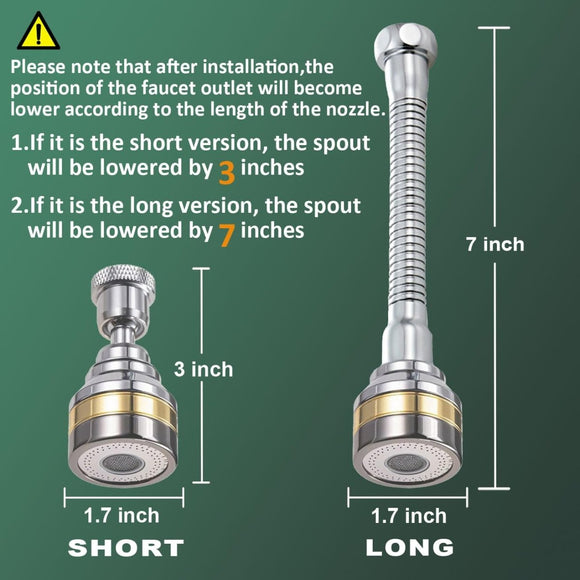 Multi - Function Rotating Faucet Aerator – 360° Swivel Kitchen Sink Extender with Adjustable Flow Modes, 3 - inch & 7 - inch Lengths, Anti - Splash Sprayer for Washing, Cleaning, and Filling (Silver,Short) - RnR Galore