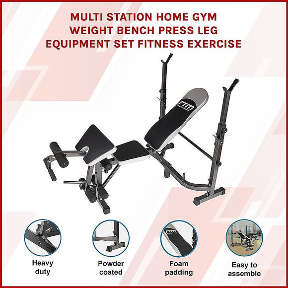 Multi Station Home Gym Weight Bench Press Leg Equipment Set Fitness Exercise - RnR Galore