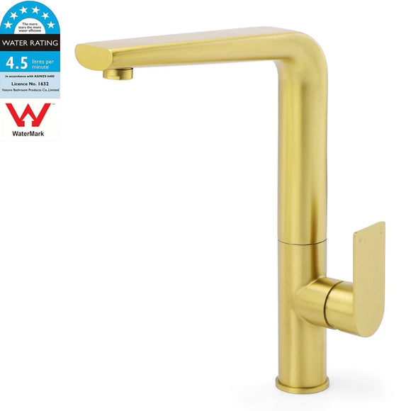 NEW ARRIVAL WELS Brushed Gold Round Kitchen Mixer Sink Tap Laundry Faucet Spout - RnR Galore