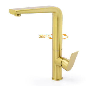 NEW ARRIVAL WELS Brushed Gold Round Kitchen Mixer Sink Tap Laundry Faucet Spout - RnR Galore