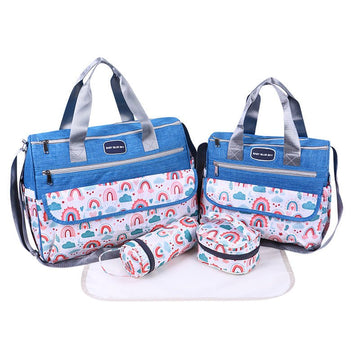 Newborn Diaper Bag Set with Changing Pad – 4 - Piece Baby Organizer, Large Capacity Mom Backpack, Insulated Bottle Sleeve & Lunch Bag, Travel Diaper Bag for Moms (Blue) - RnR Galore