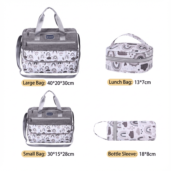 Newborn Diaper Bag Set with Changing Pad – 4 - Piece Baby Organizer, Large Capacity Mom Backpack, Insulated Bottle Sleeve & Lunch Bag, Travel Diaper Bag for Moms (Grey) - RnR Galore