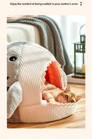 Novelty Shark Pet Cave Bed Enclosed Cozy Sleeping Nest for Cats and Small Dogs Soft Flannel Year Round Comfort Light Blue L Size - RnR Galore