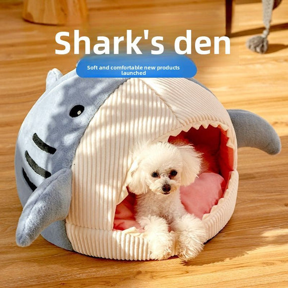 Novelty Shark Pet Cave Bed Enclosed Cozy Sleeping Nest for Cats and Small Dogs Soft Flannel Year Round Comfort Light Blue L Size - RnR Galore