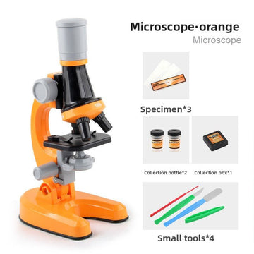 Orange Kids Biological Microscope Kit 100x 400x 1200x LED Magnification STEM Science Toy for School Students with Sample Slides - RnR Galore