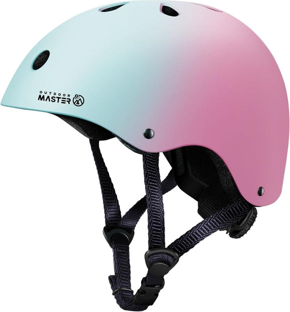 Outdoor Master Youth & Kids Bike Helmet - Adjustable Multi - Sports Skateboard Helmet with Removable Liners for Balance Bike, Toddler Scooter, One Wheel Hoverboard - Blue pink gradient - Small - RnR Galore