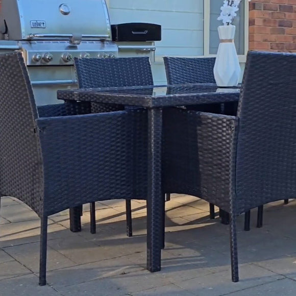 Outdoor Minimalist Black Wicker 6 - Seater Dining Set - RnR Galore